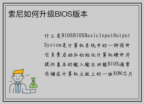 索尼如何升级BIOS版本