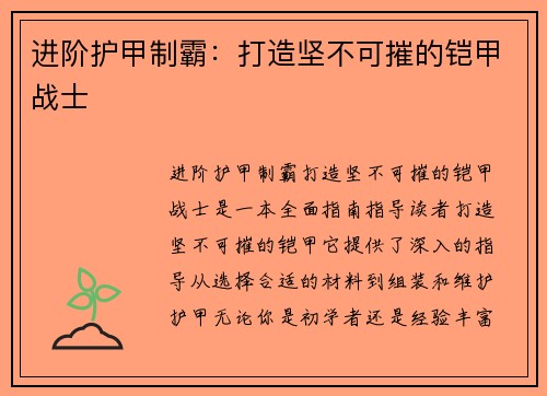 进阶护甲制霸：打造坚不可摧的铠甲战士